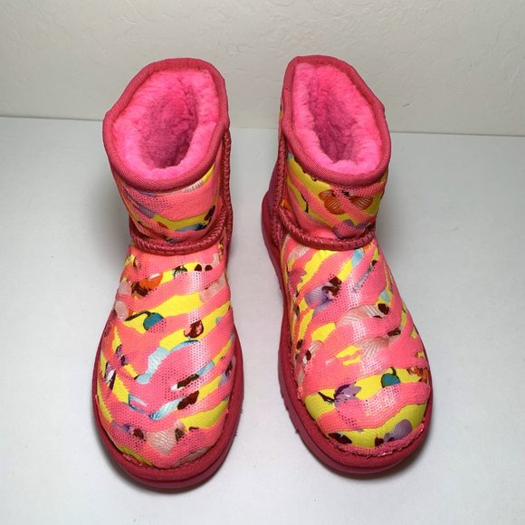 UGG Classic Mini Tiger Flower Boots Sequin Suede Booties Pink Size 6 NEW - Picture 5 of 8